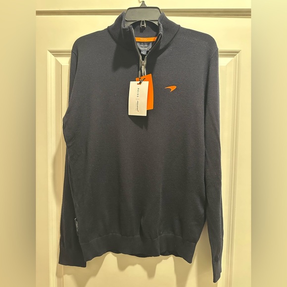 REISS X Mclaren Formula 1 Team Collection Hatch Quarter Zip Wool Sweater in navy - Picture 2 of 3